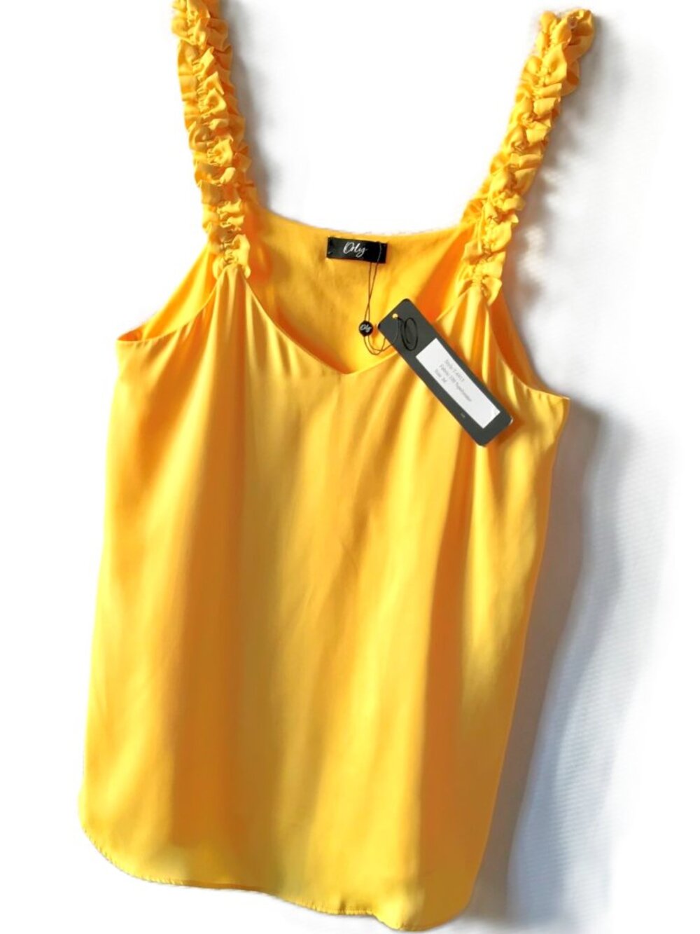 NEW Yellow Gold Silk Tank Blouse Ruffled Shoulders Fully Lined Size Medium NWT - Picture 2 of 13